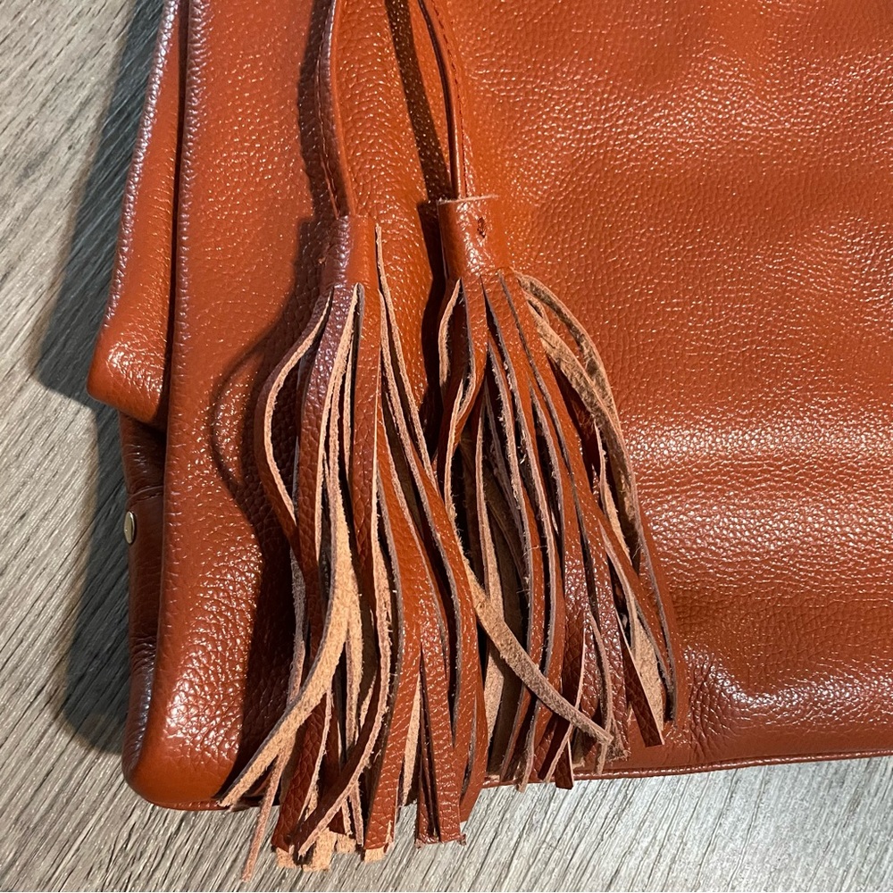 LAGGO Remy Cognac Tan Leather Studded Tassel Tote Bag - Picture 4 of 15